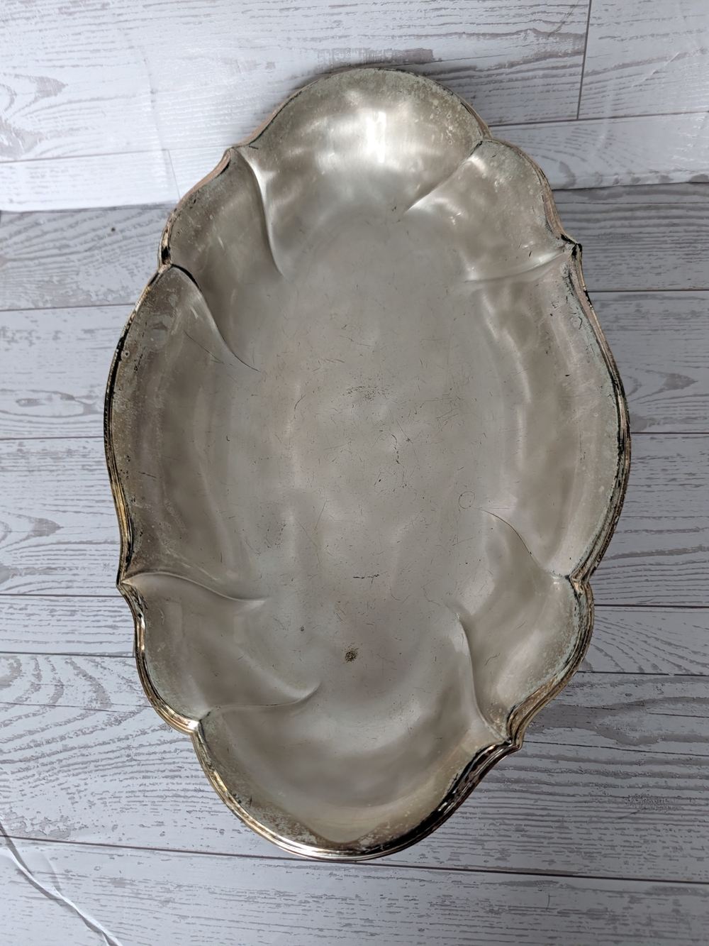 Silver-Tone Decorative Serving Bowl - Cream Finish